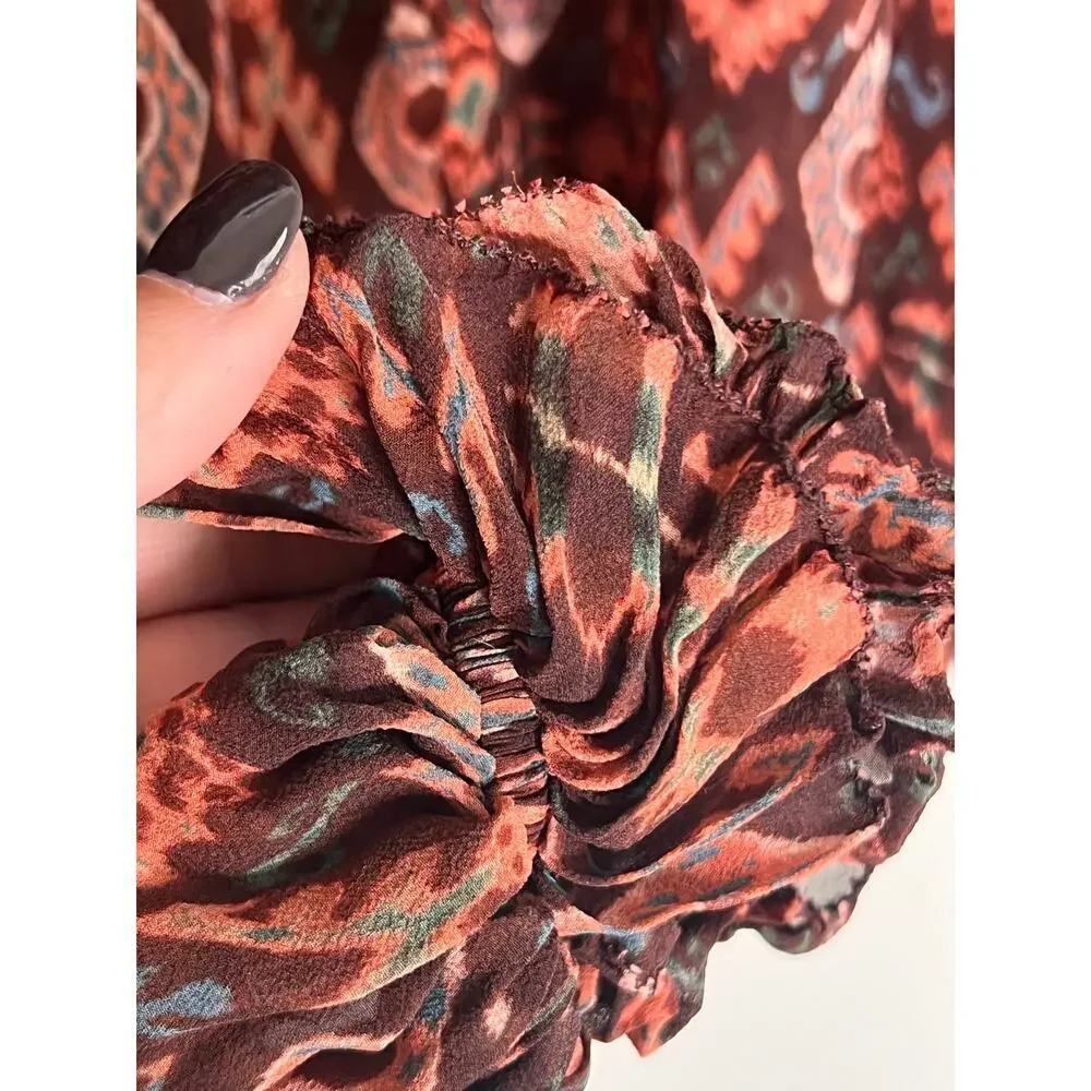 Ulla Johnson Miray Silk Horizon Long Sleeve Ruffle Trim Blouse Garnet Women's 2 - Picture 7 of 14